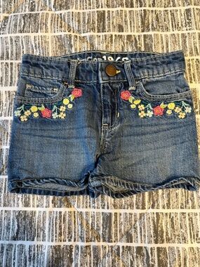 GAP Blue Denim Shorts with Pink & Yellow Floral Embroidery